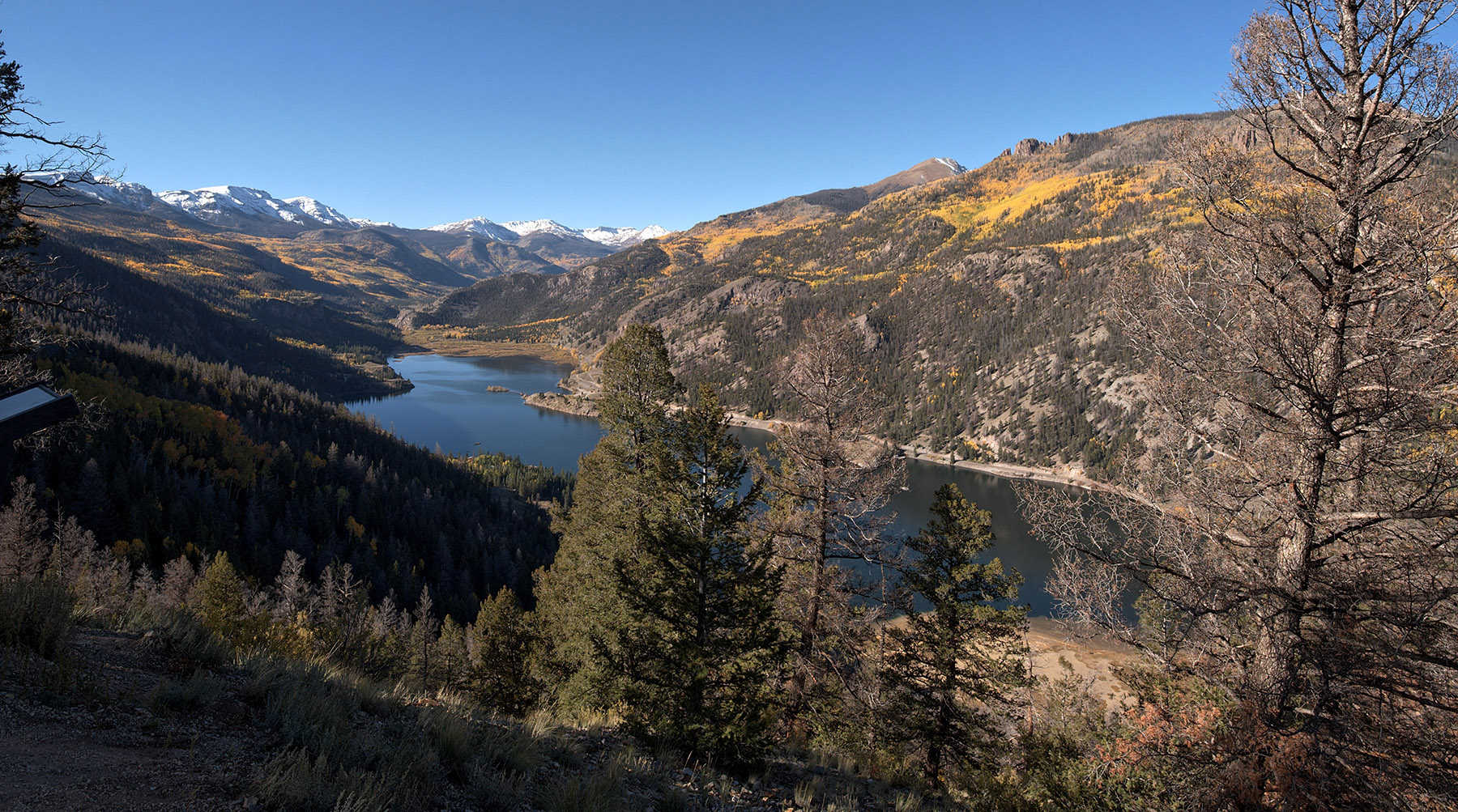 Lake San Cristobal and the San Juan Mountains.  The lake follows the edge of the Lake City Caldera from the mid-tertiary volcanic period.
