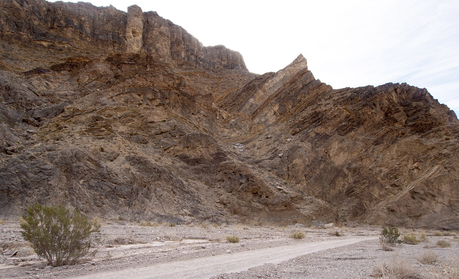 Distorted, eroded and faulted strata.