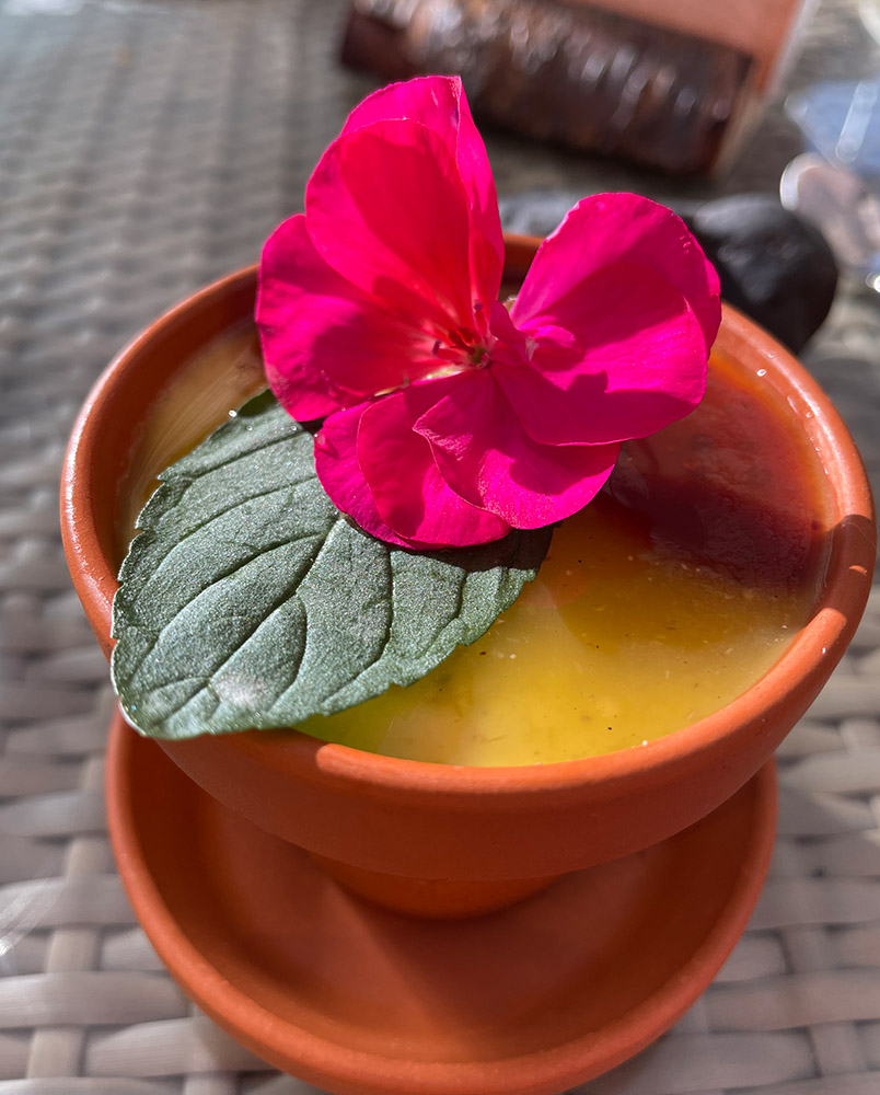 Tomato ice cream was an unusual and delicious dessert served at Fridheimer Tomato Farm.  Photo by Joan Castleman