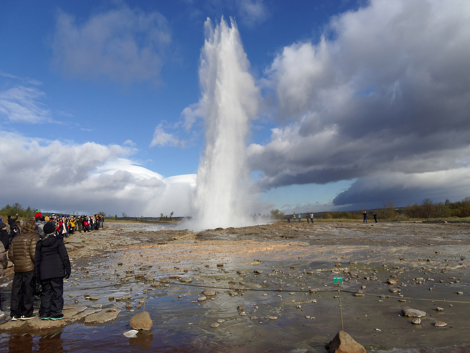 Strokkur geyser on the second day of the tour in the Geysir hot spring area.
