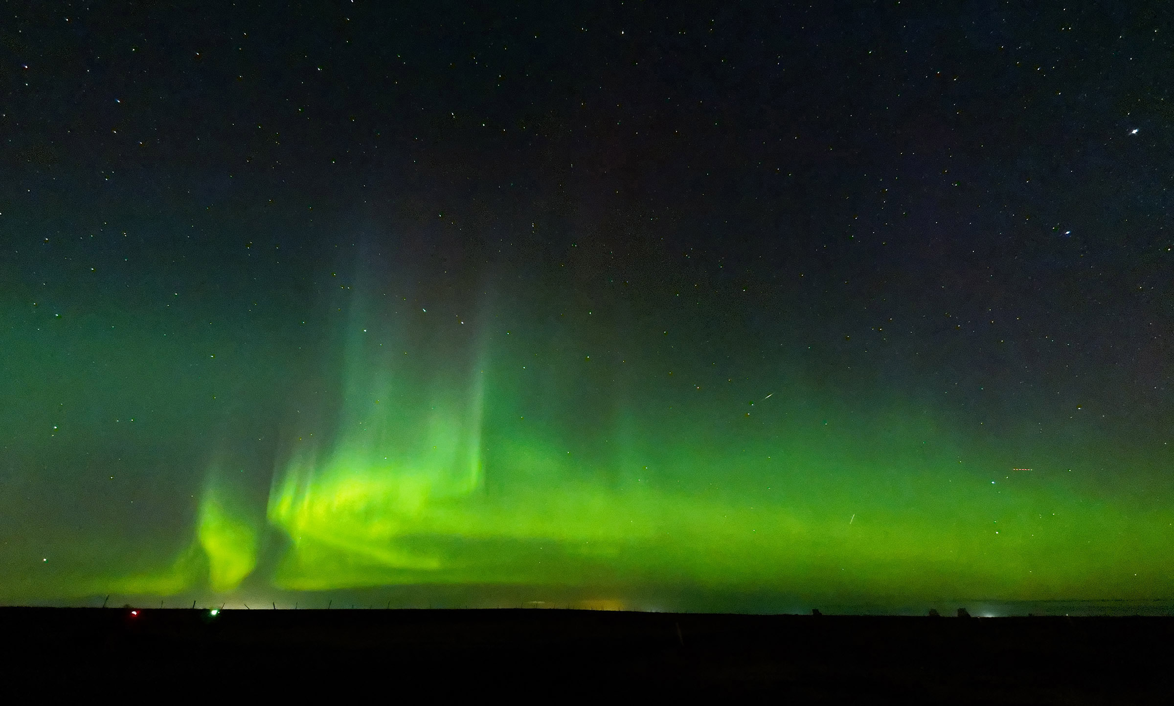 Aurora borealis viewed on day 2 of the trip at Hotel Ranga near Hella in southern Iceland.  A short video clip from this evening is accessible on the main tour web page.